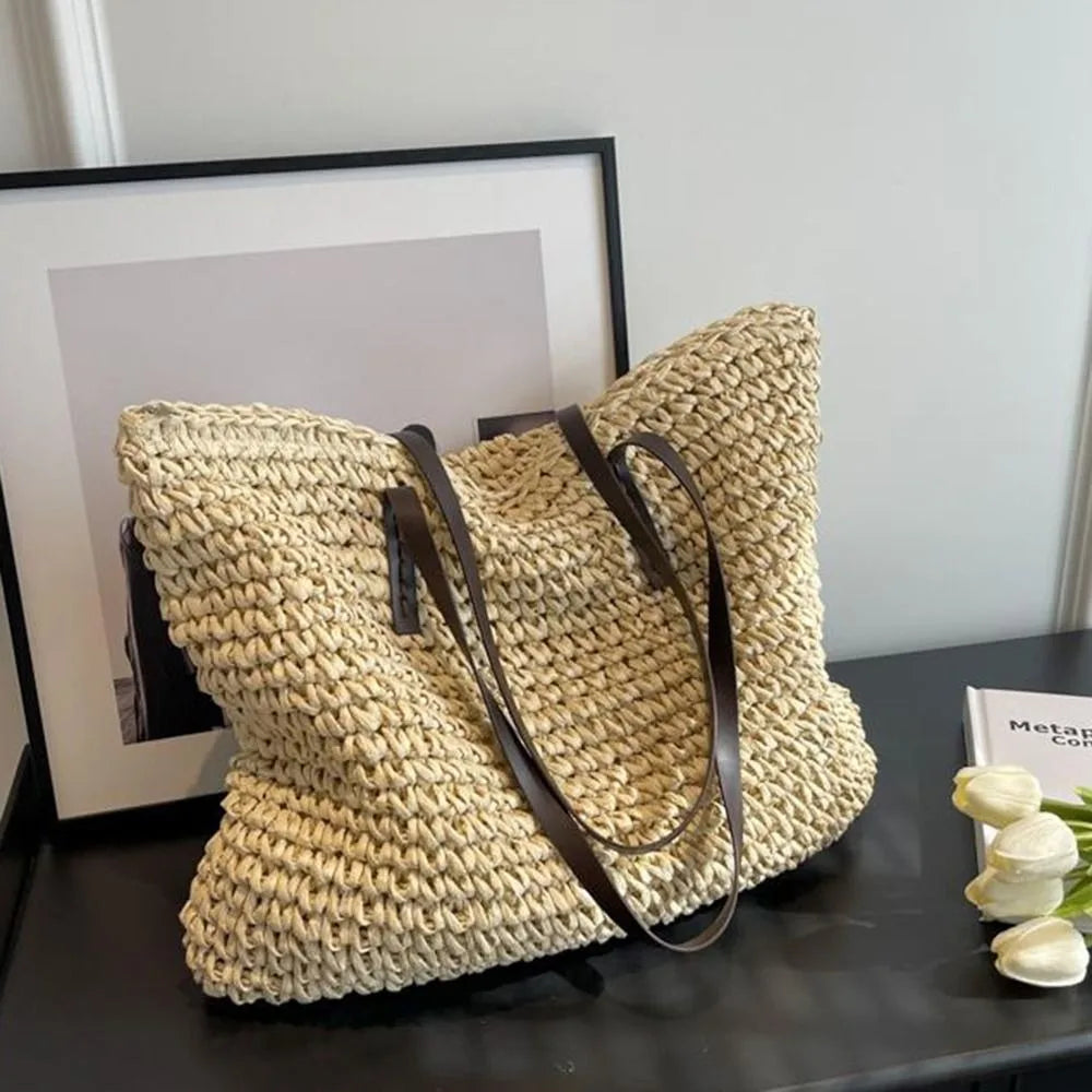 Duża Torebka Damska Shopper Pleciona