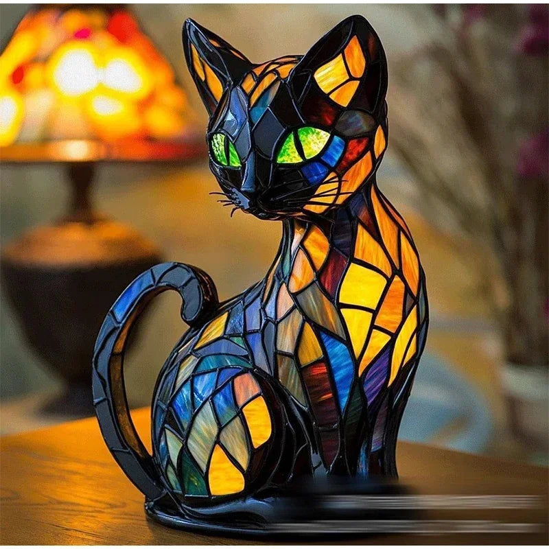 Retro Mozaikowa Lampa Stołowa W Kształcie Kota