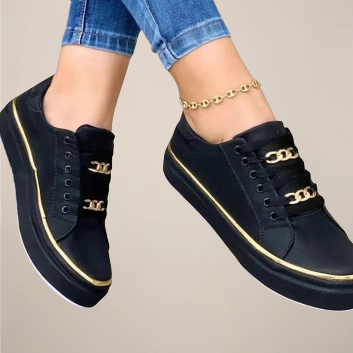 Sneakersy Damskie Złote Akcenty Casual