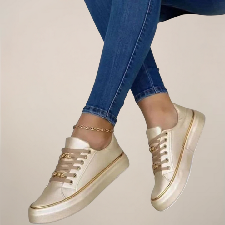 Sneakersy Damskie Złote Akcenty Casual