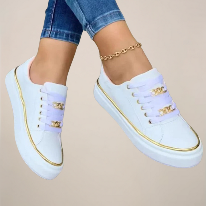 Sneakersy Damskie Złote Akcenty Casual