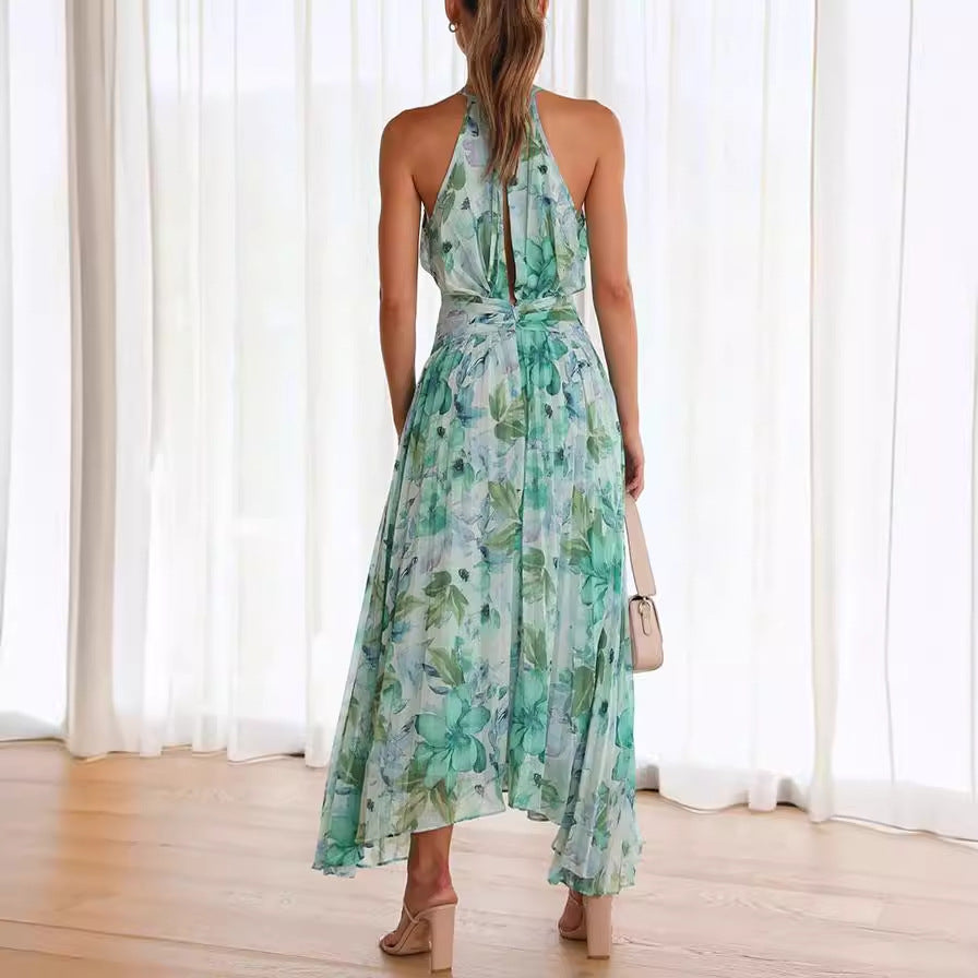 Sukienka Na Wesele Midi Halter W Kwiaty