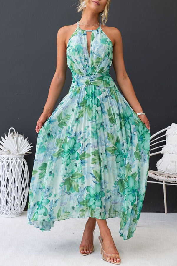 Sukienka Na Wesele Midi Halter W Kwiaty