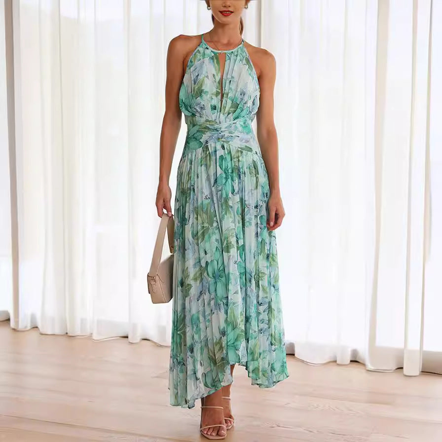 Sukienka Na Wesele Midi Halter W Kwiaty