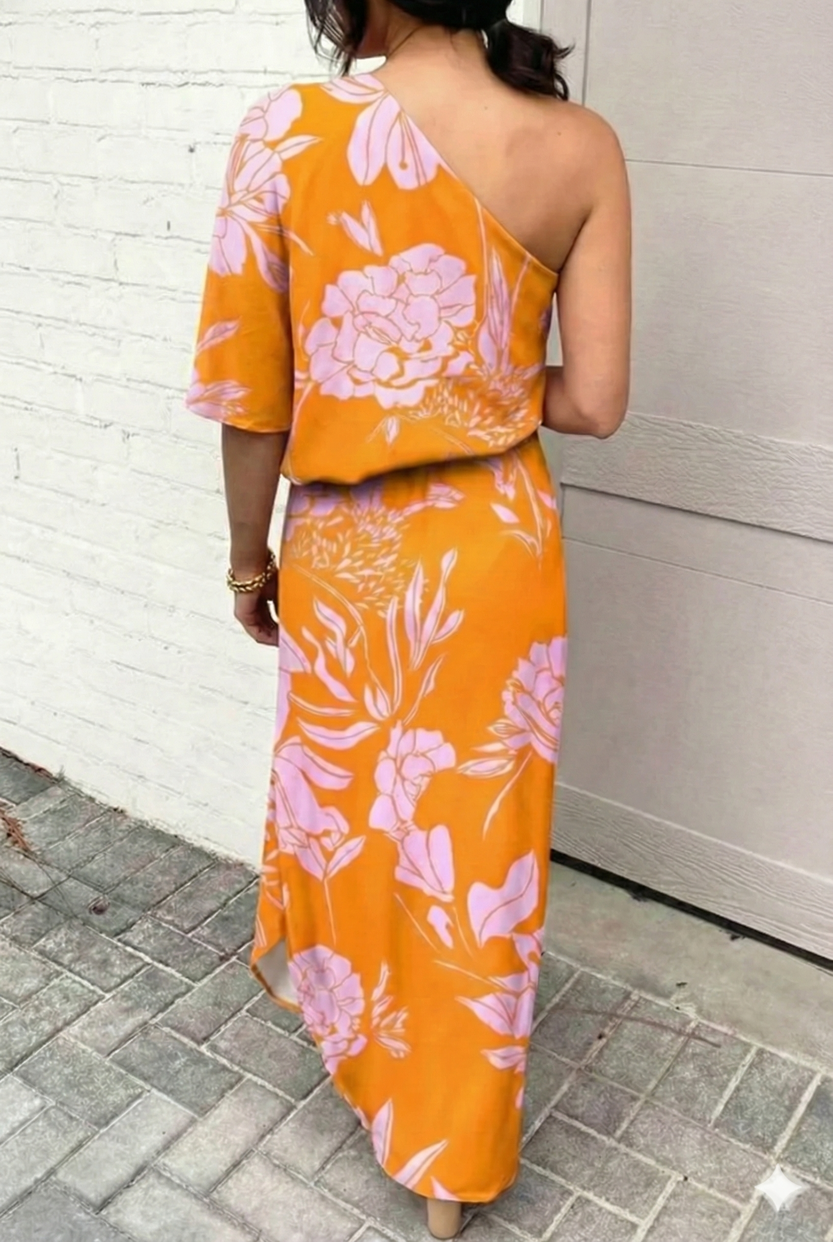 Sukienka Wieczorowa Damska Jednorękawowa W Kwiaty