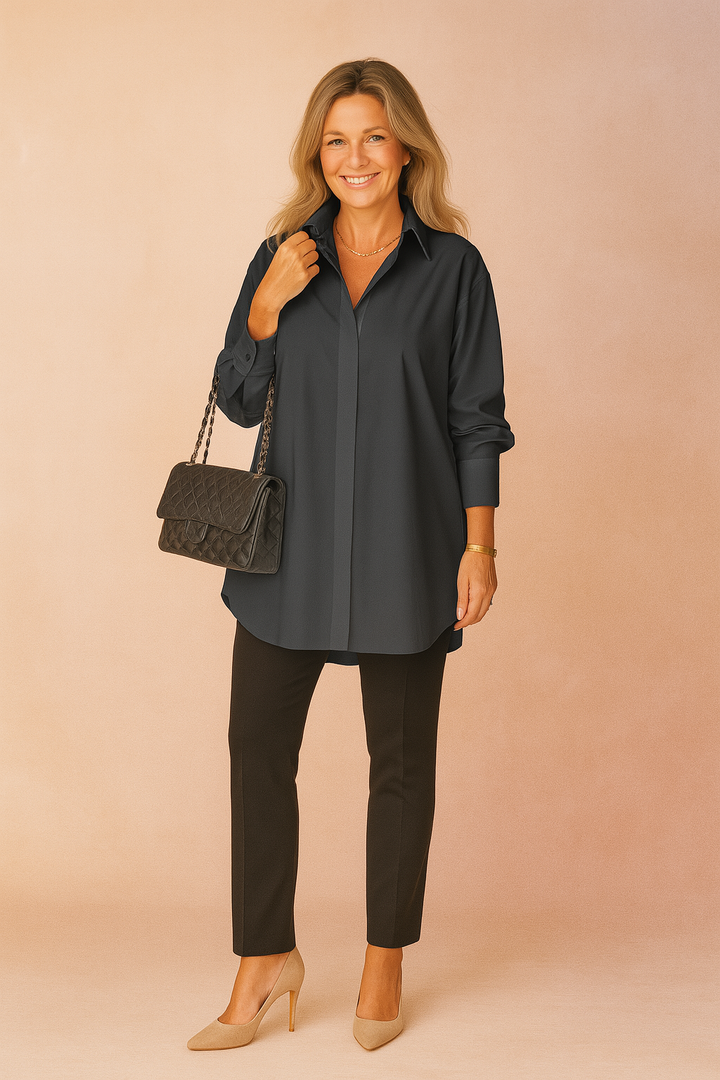 Aurelle | Elegancka Damska Bluzka Oversize Z Kołnierzykiem