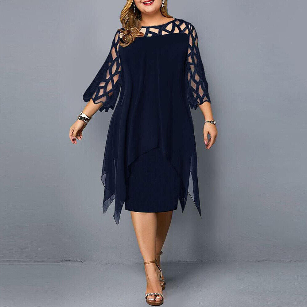 Barbara | Sukienka Damska Midi Plus Size Z Koronkowym Rękawem