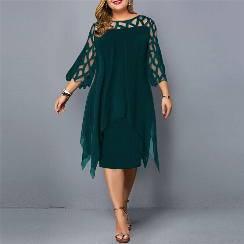 Barbara | Sukienka Damska Midi Plus Size Z Koronkowym Rękawem