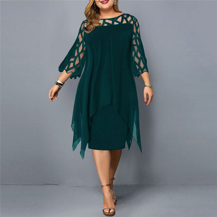 Barbara | Sukienka Damska Midi Plus Size Z Koronkowym Rękawem