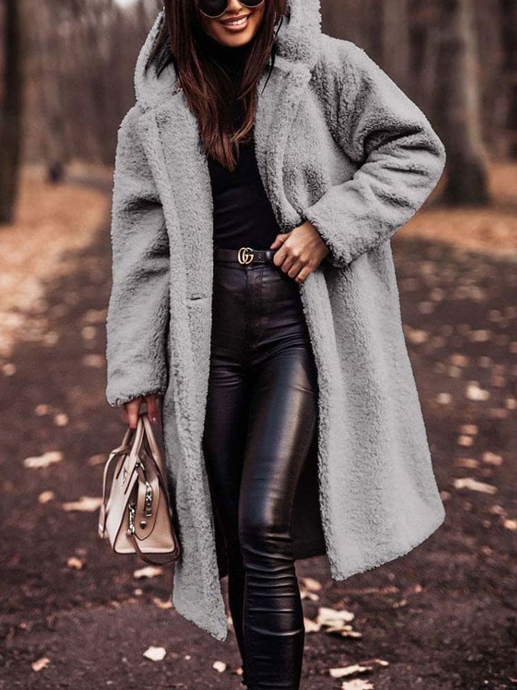 Płaszcz Zimowy Damski Teddy Oversize | Kapturem