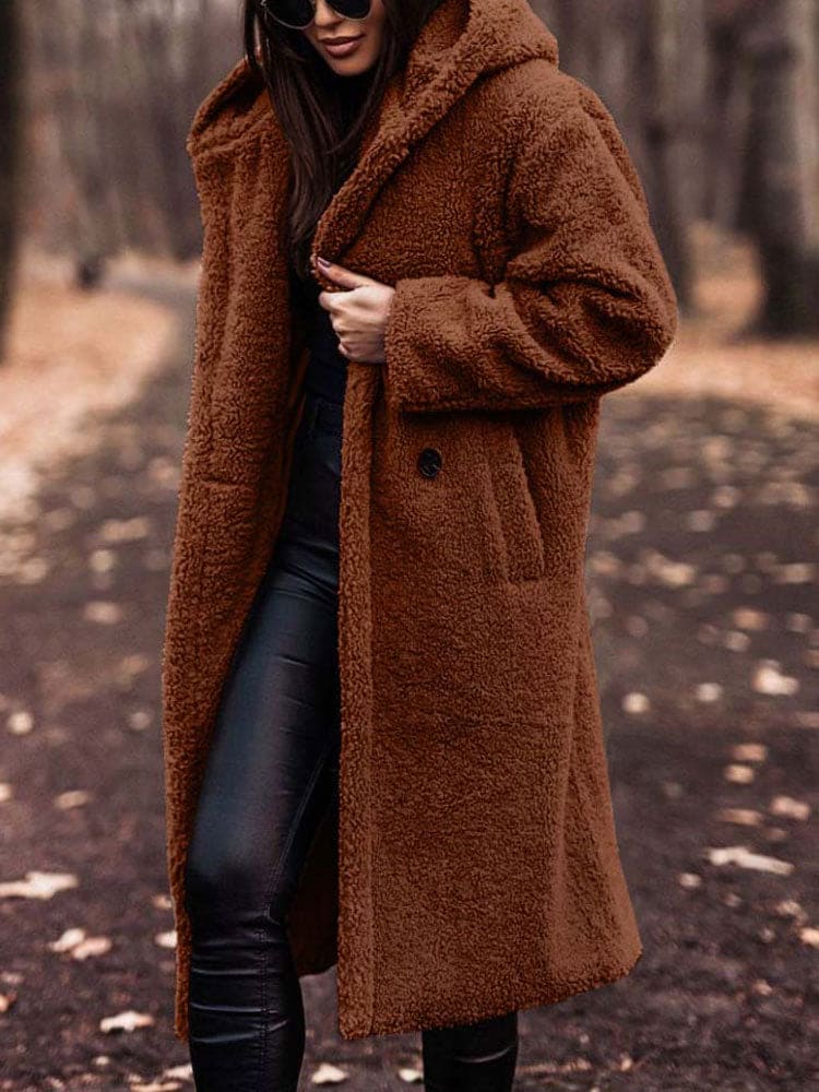 Płaszcz Zimowy Damski Teddy Oversize | Kapturem