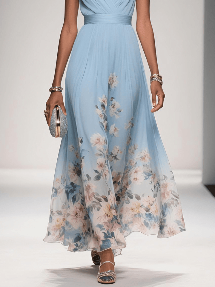 Karolina | Sukienka Damska Maxi Na Wesele Dekolt V Print