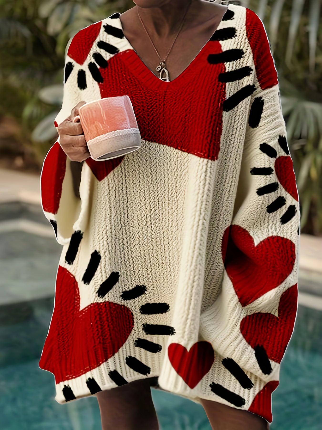 Sweter Damski Oversize Plus Size Z Dekoltem V