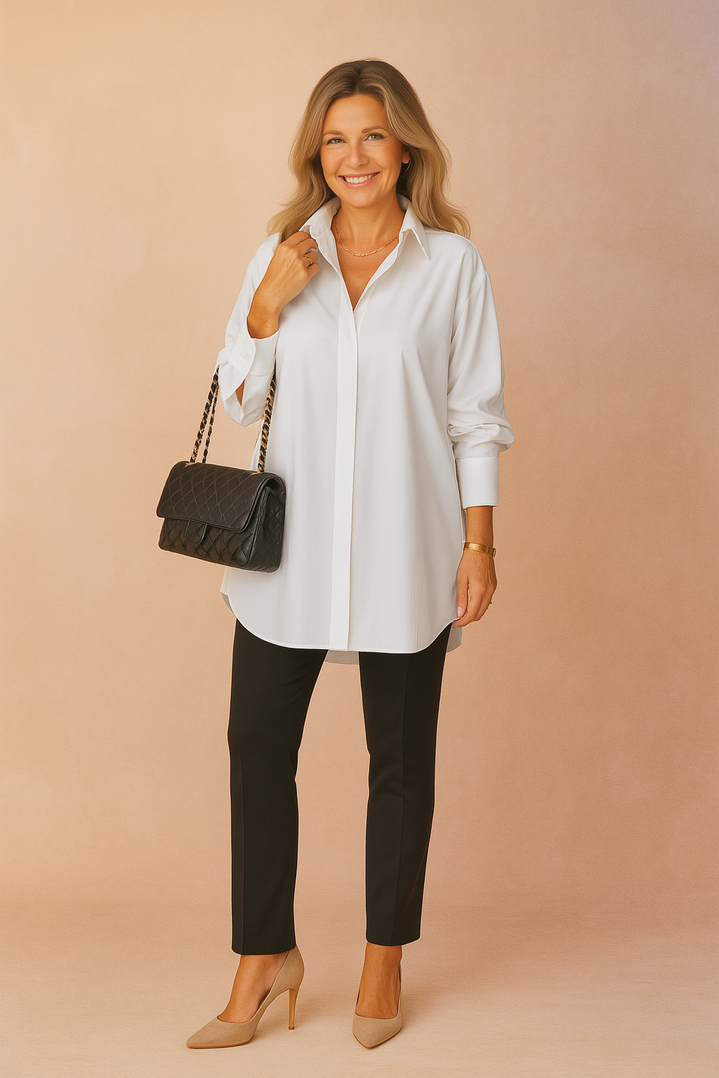 Aurelle | Elegancka Damska Bluzka Oversize Z Kołnierzykiem