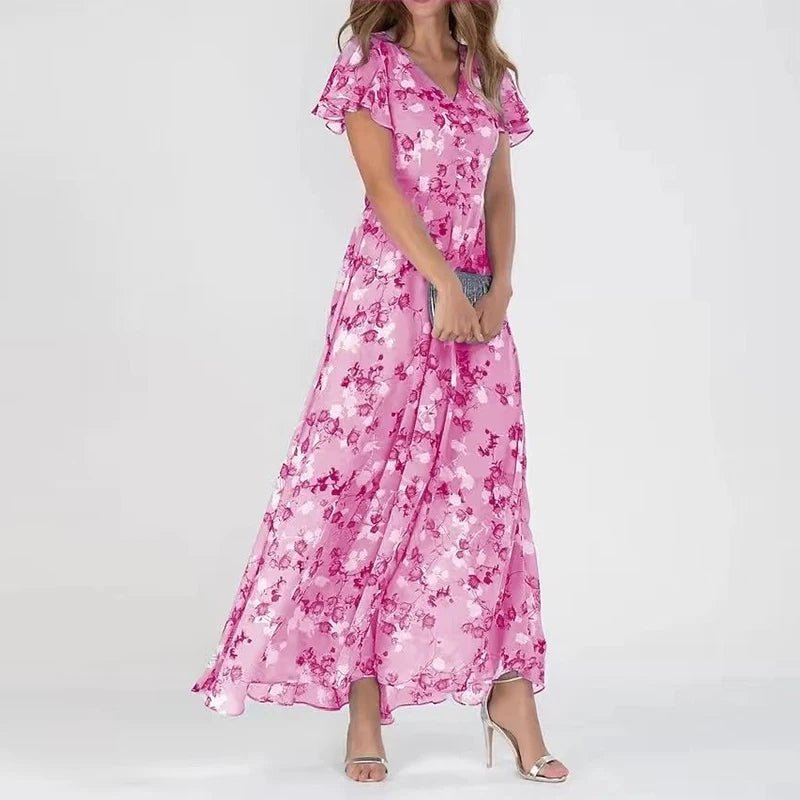Rose | Sukienka Damska Maxi Dekolt V Luźna