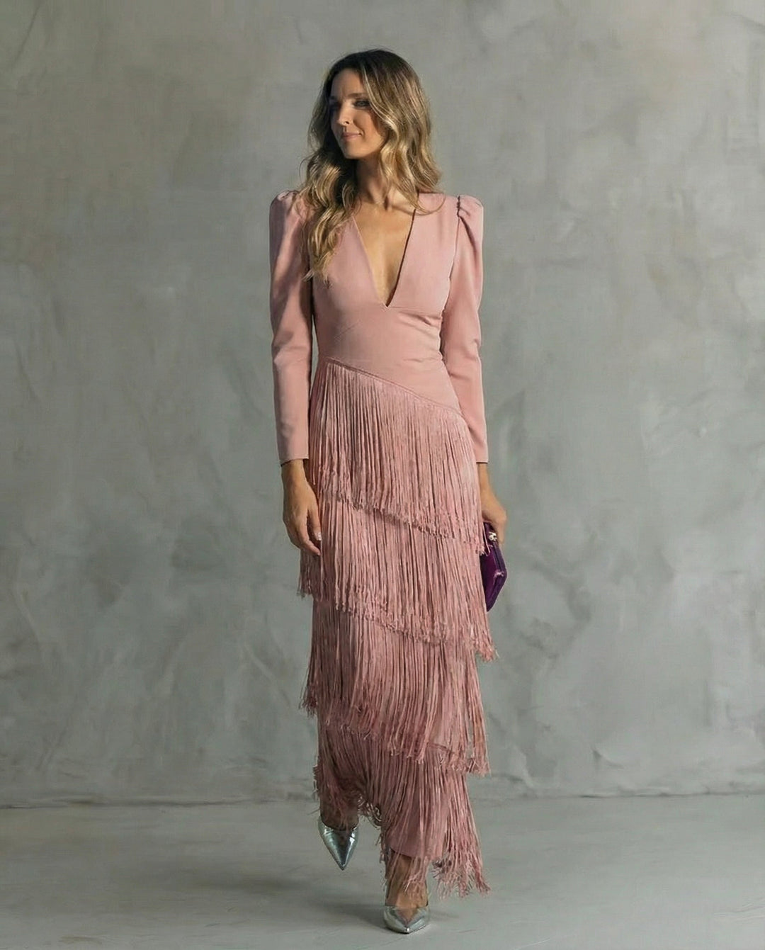 Agnieszka | Sukienka Damska Midi Elegancka Z Frędzlami
