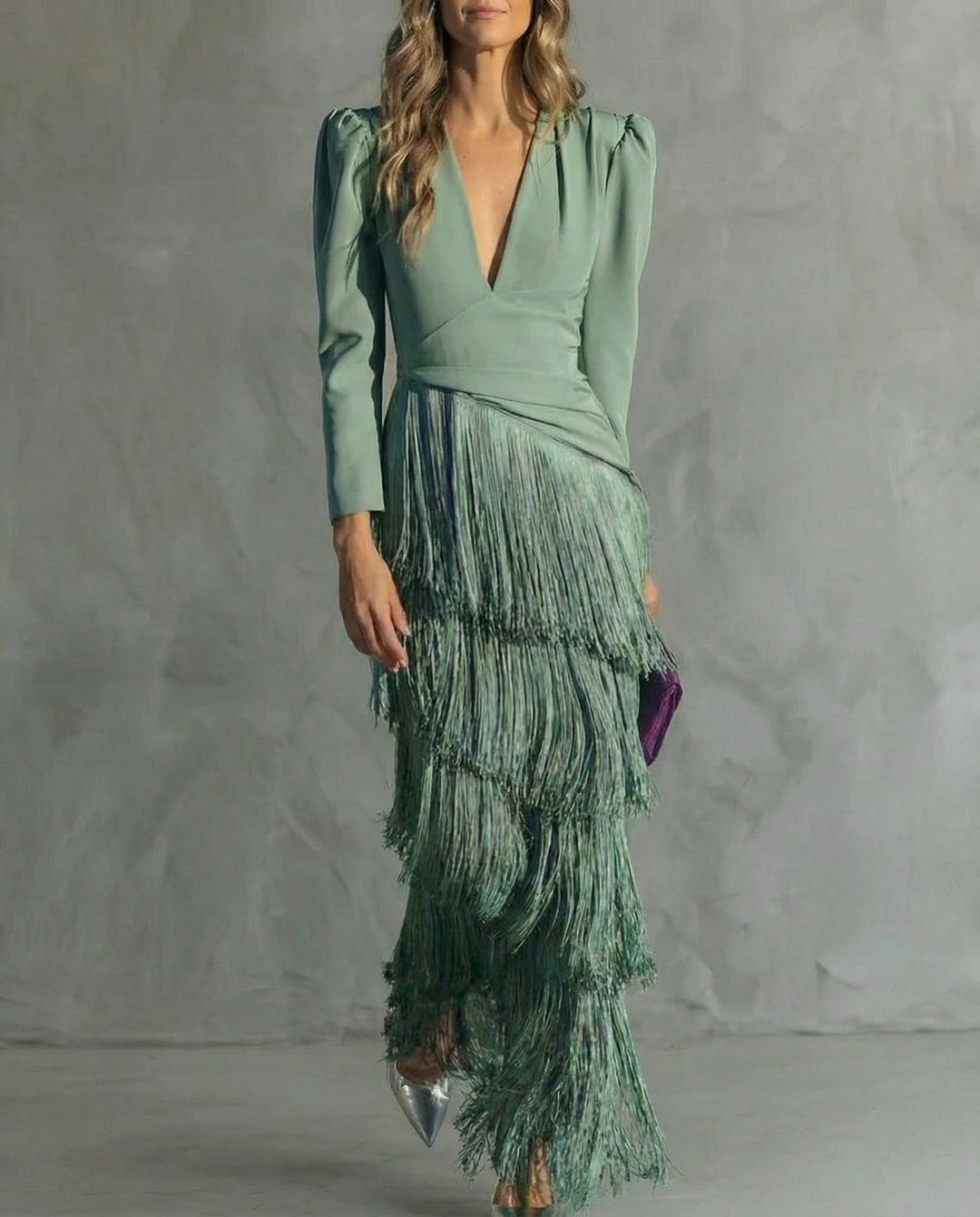 Agnieszka | Sukienka Damska Midi Elegancka Z Frędzlami