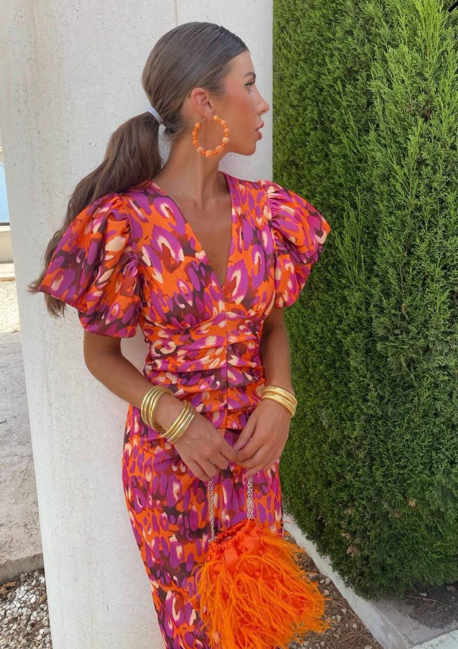 Sukienka Letnia Midi Z Bufkami Elegancka