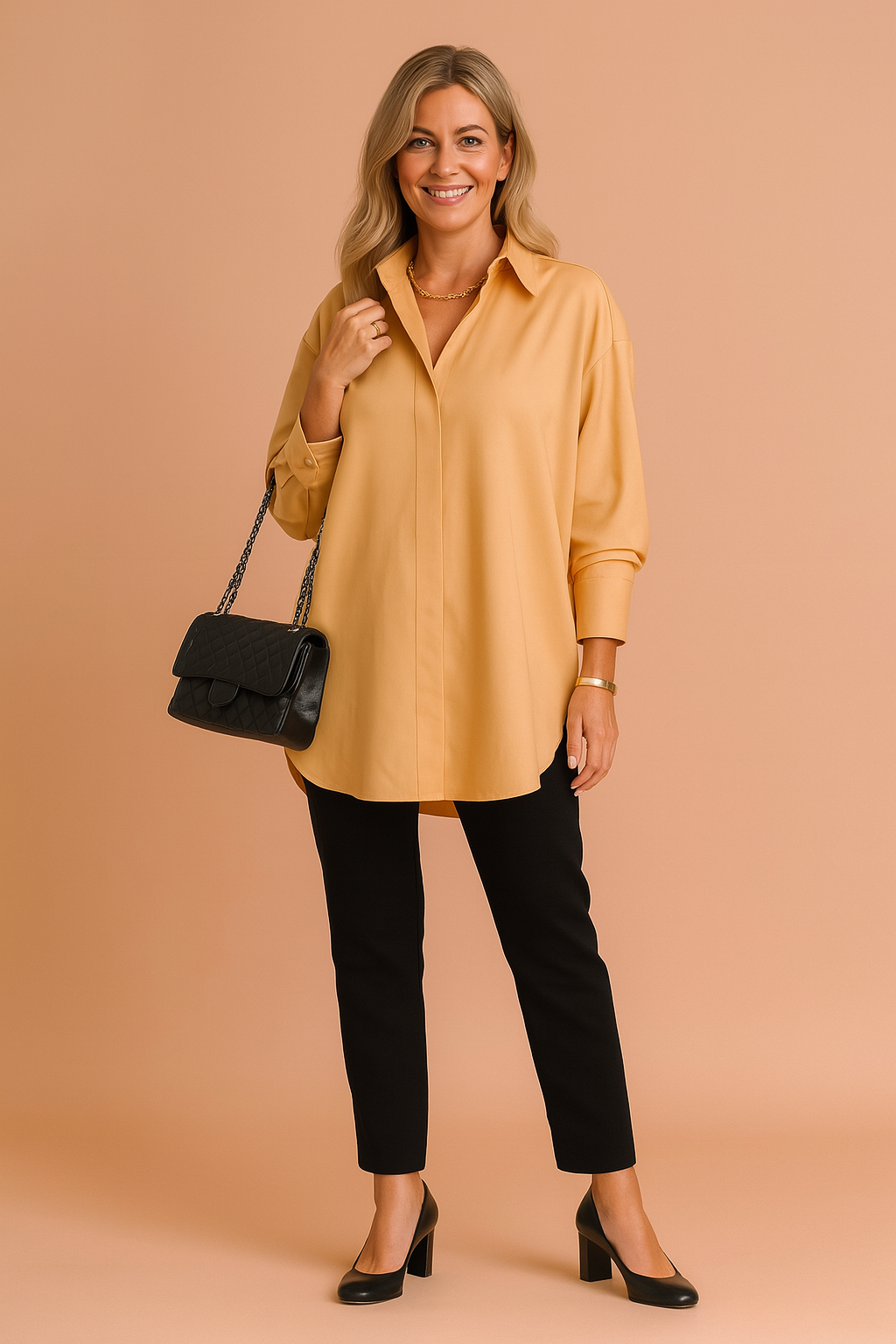 Aurelle | Elegancka Damska Bluzka Oversize Z Kołnierzykiem