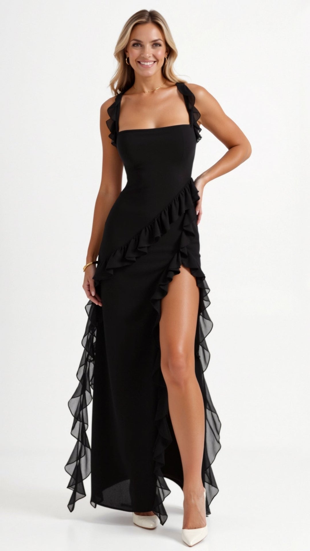Laura | Sukienka Maxi Falbankowa Elegancka