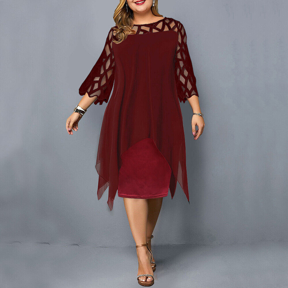 Barbara | Sukienka Damska Midi Plus Size Z Koronkowym Rękawem