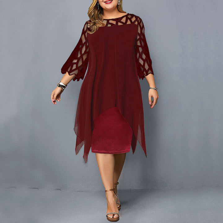 Barbara | Sukienka Damska Midi Plus Size Z Koronkowym Rękawem