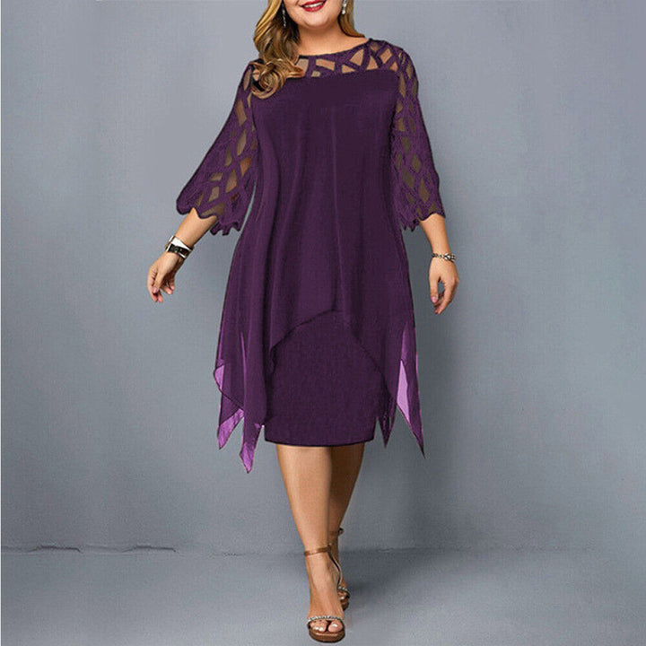 Barbara | Sukienka Damska Midi Plus Size Z Koronkowym Rękawem