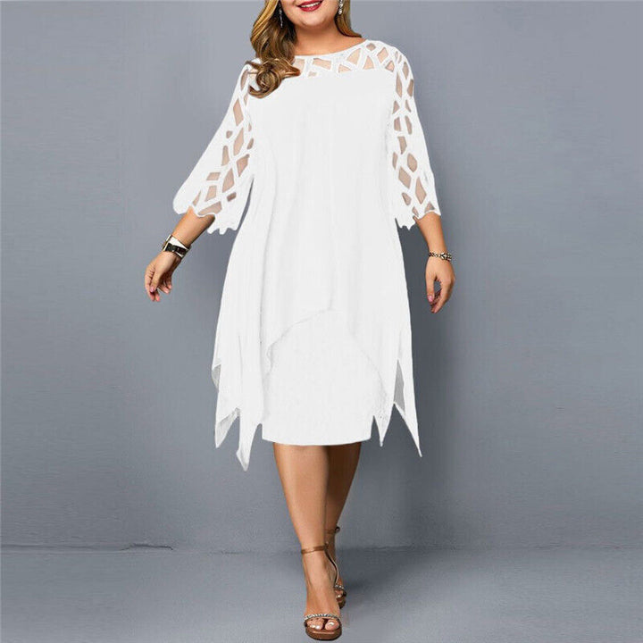 Barbara | Sukienka Damska Midi Plus Size Z Koronkowym Rękawem