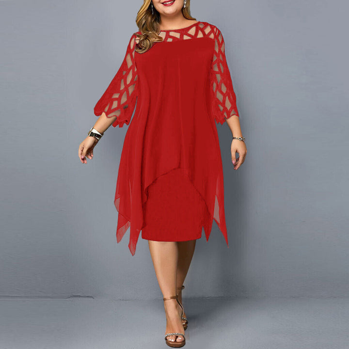 Barbara | Sukienka Damska Midi Plus Size Z Koronkowym Rękawem