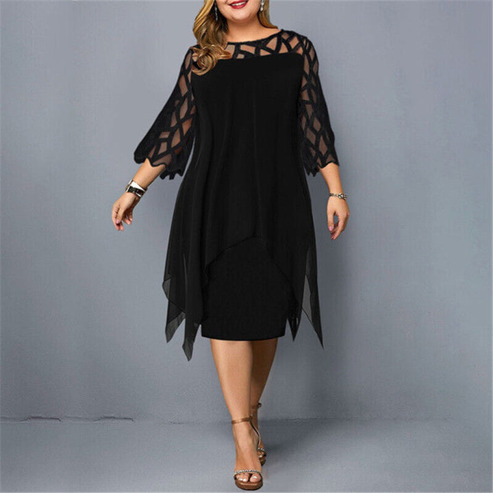 Barbara | Sukienka Damska Midi Plus Size Z Koronkowym Rękawem