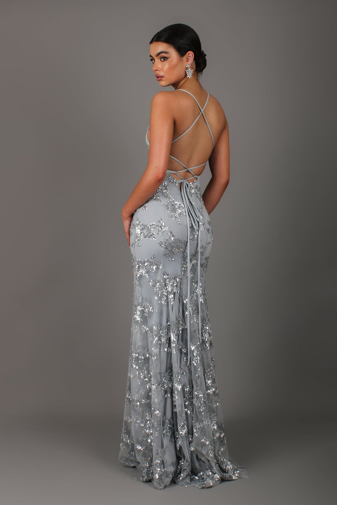 Karolina | Sukienka Maxi Wieczorowa Cekinowa Bez Pleców