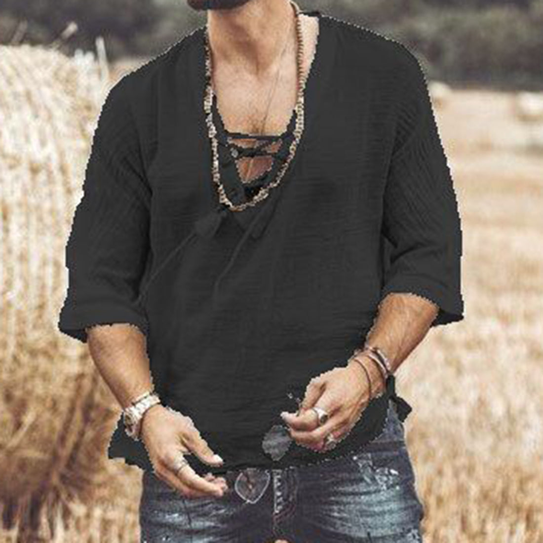 Koszula Męska Letnia Z Dekoltem V